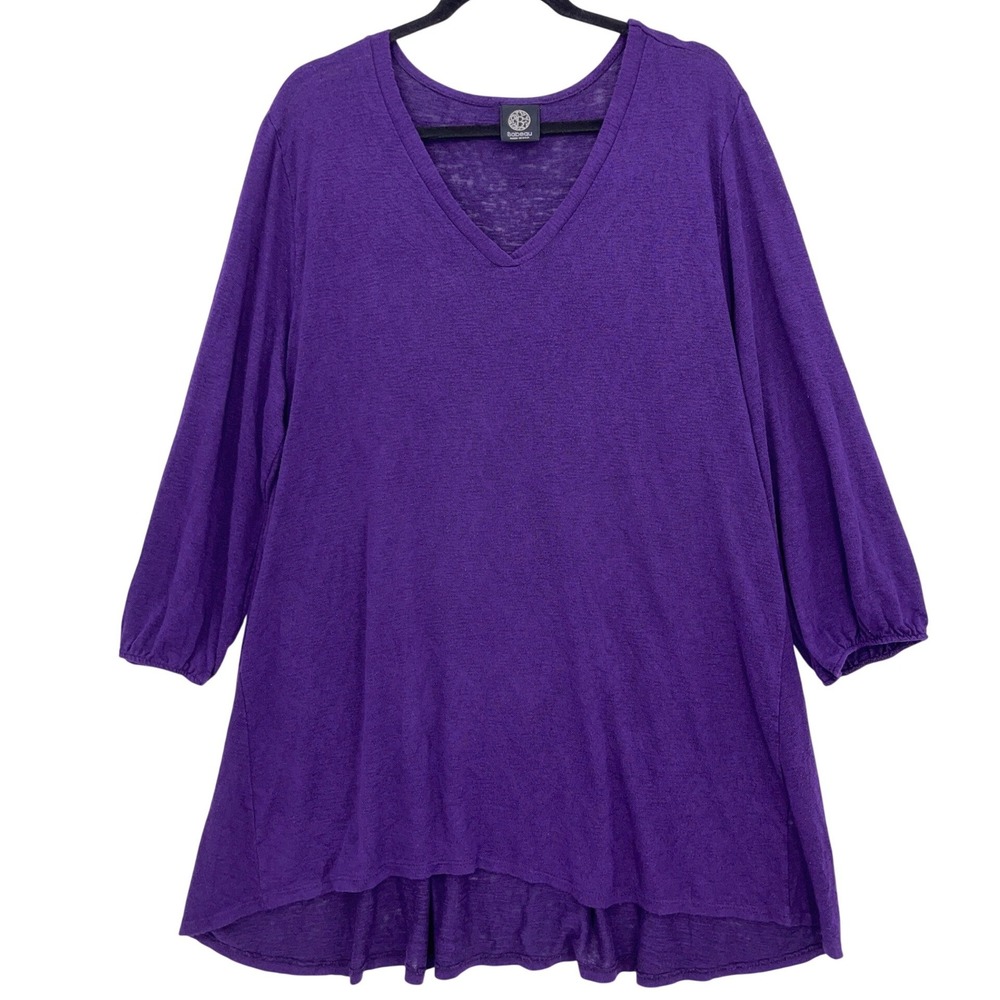 Bobeau Purple V-Neck Tunic 3X High Low Hem Slub Knit Top Plus Curvy